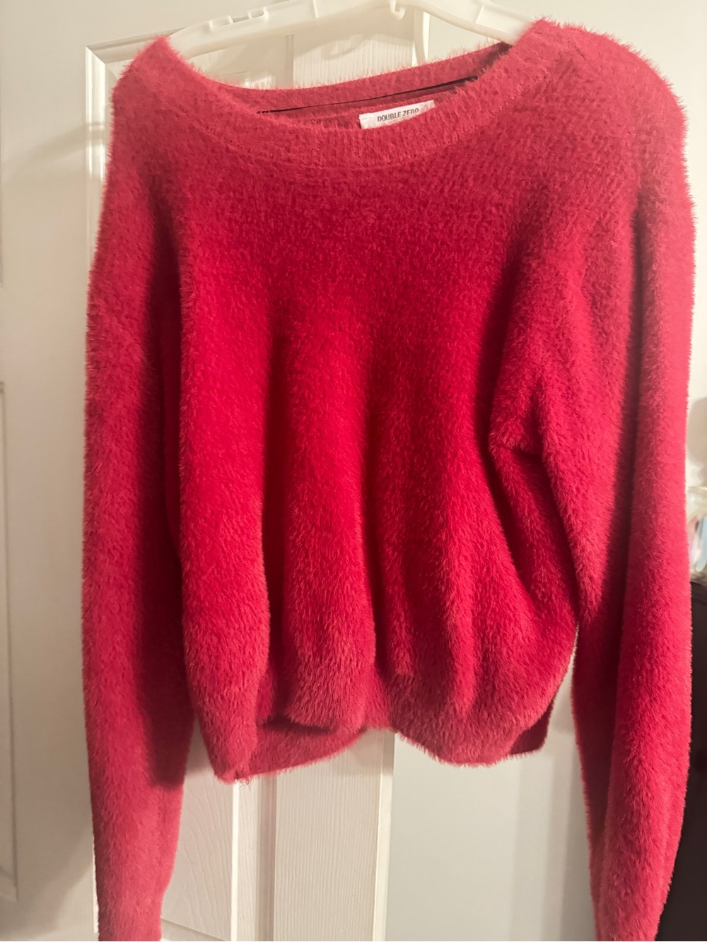 Double Zero Large Red Fuzzy Crewneck Sweater